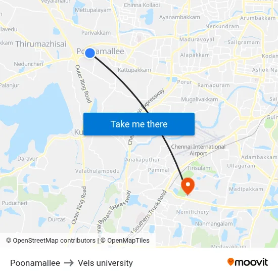 Poonamallee to Vels university map