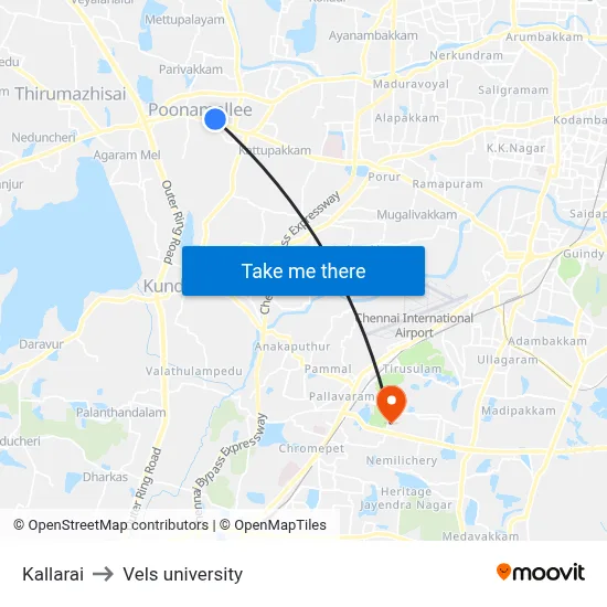 Kallarai to Vels university map