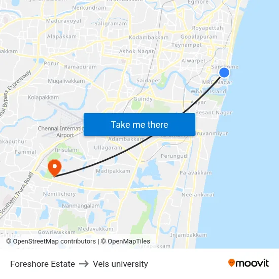 Foreshore Estate to Vels university map