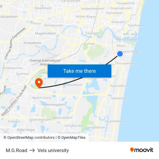 M.G.Road to Vels university map