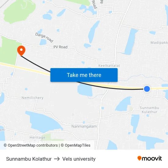 Sunnambu Kolathur to Vels university map