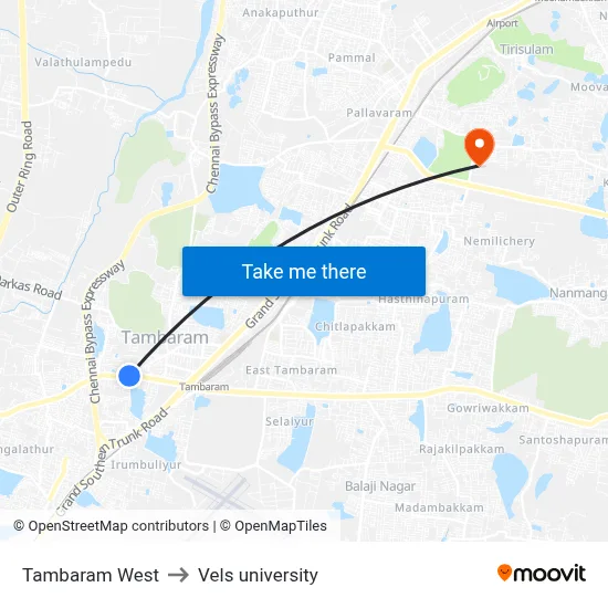Tambaram West to Vels university map