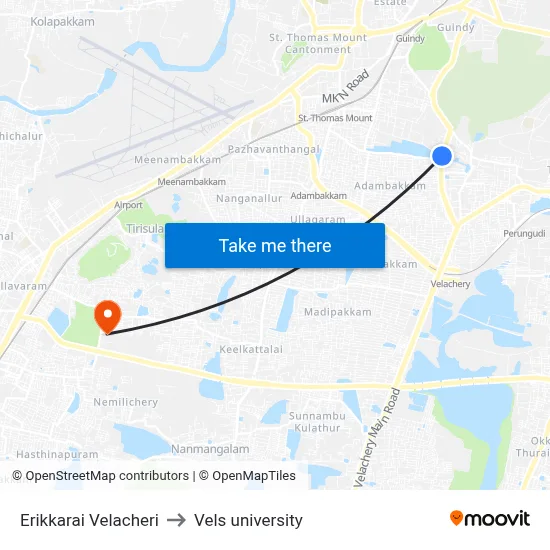 Erikkarai Velacheri to Vels university map