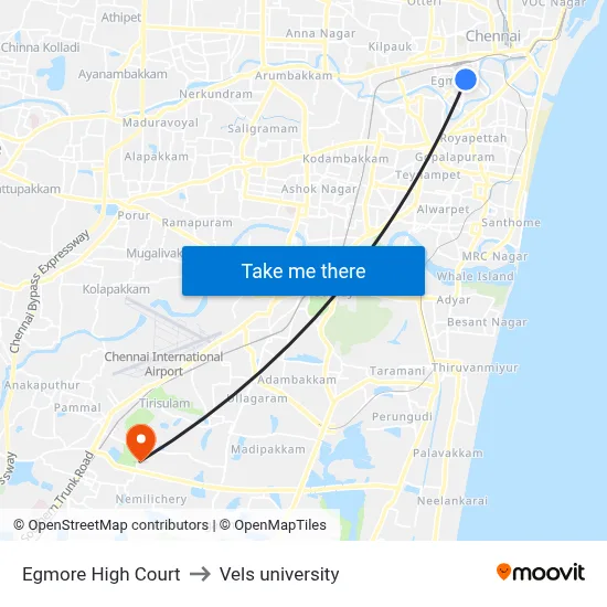 Egmore High Court to Vels university map