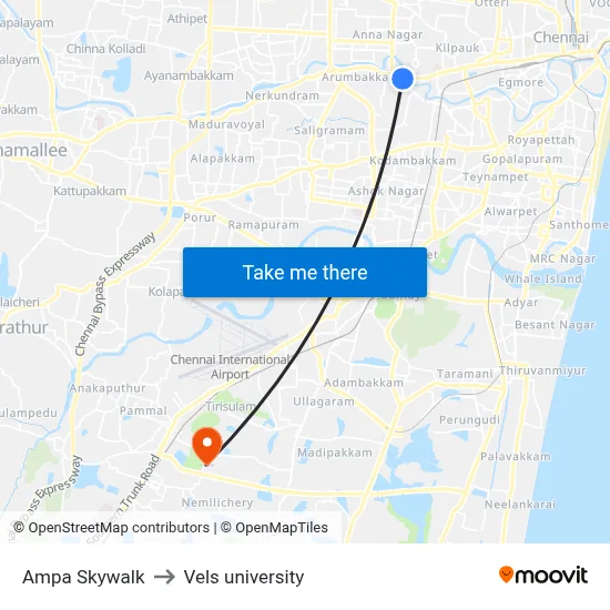 Ampa Skywalk to Vels university map