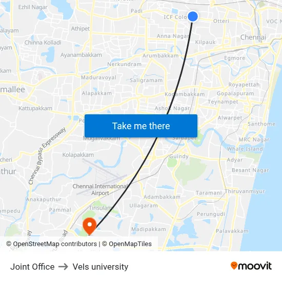 Joint Office to Vels university map