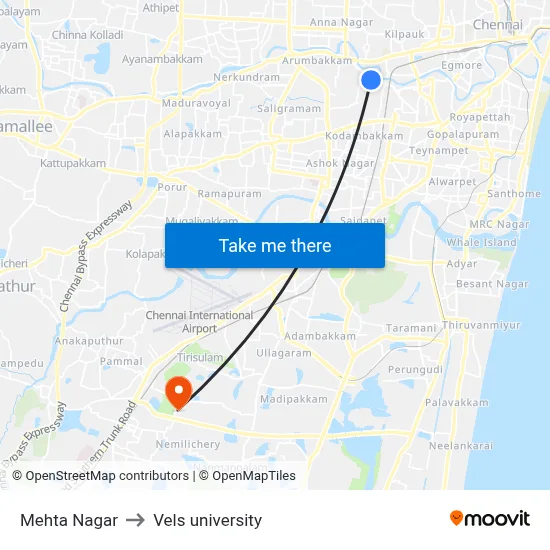 Mehta Nagar to Vels university map