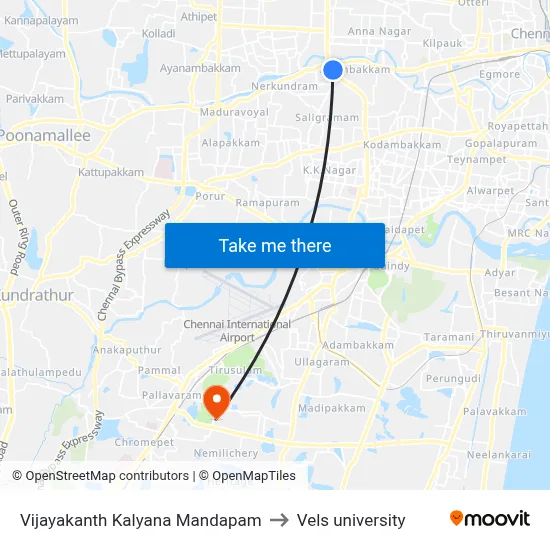 Vijayakanth Kalyana Mandapam to Vels university map