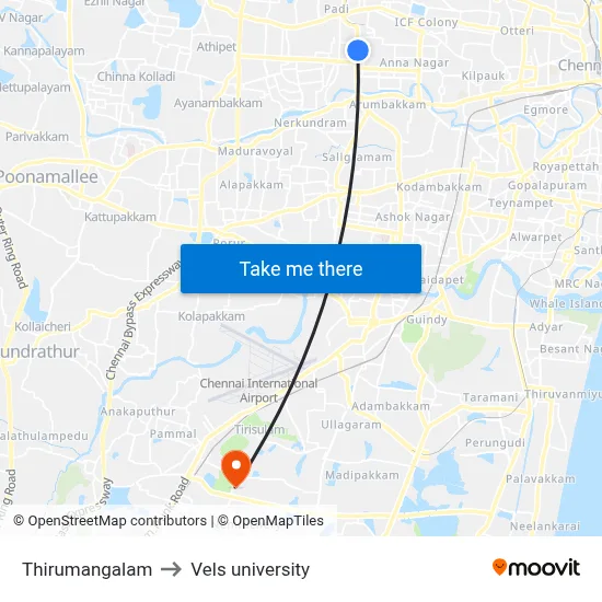 Thirumangalam to Vels university map