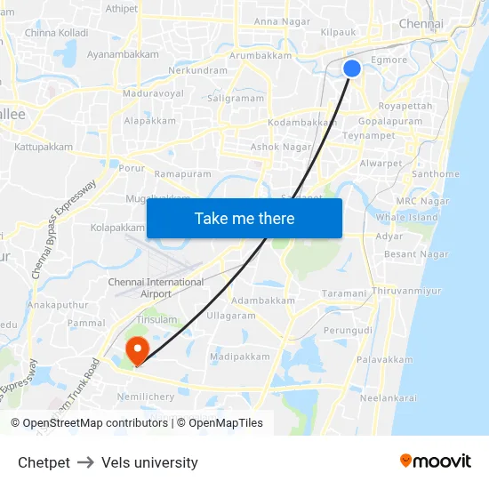 Chetpet to Vels university map
