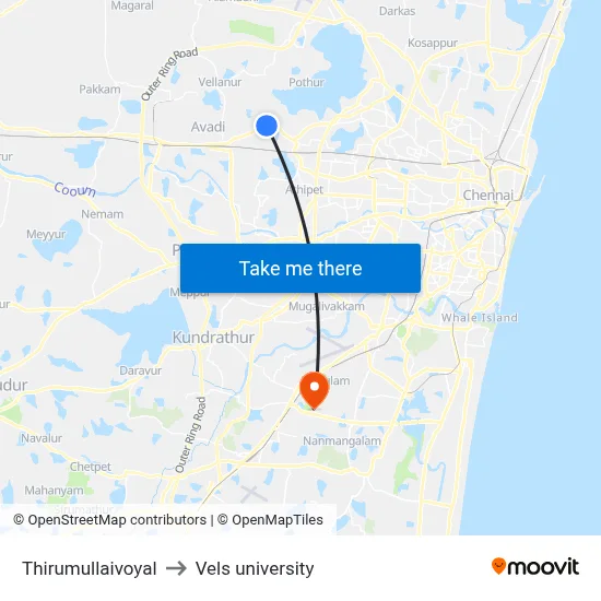 Thirumullaivoyal to Vels university map