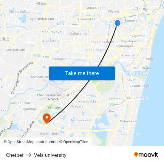Chetpet to Vels university map