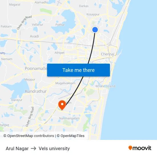 Arul Nagar to Vels university map