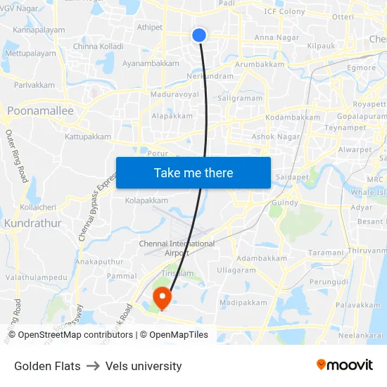 Golden Flats to Vels university map