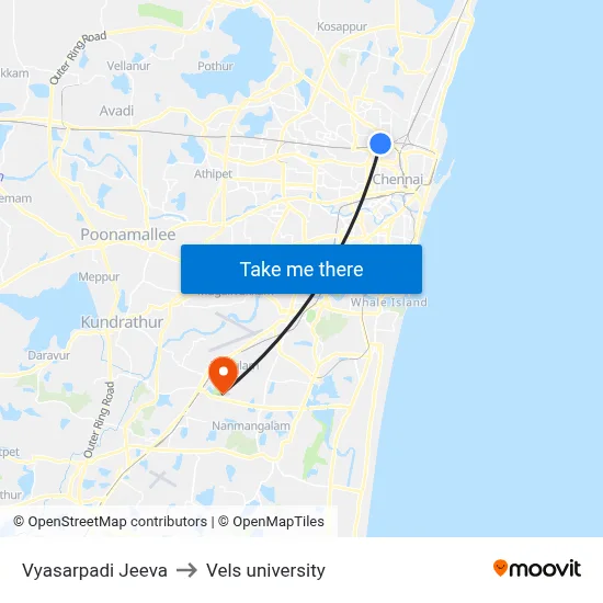 Vyasarpadi Jeeva to Vels university map