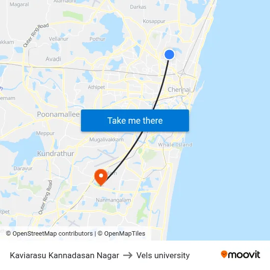 Kaviarasu Kannadasan Nagar to Vels university map