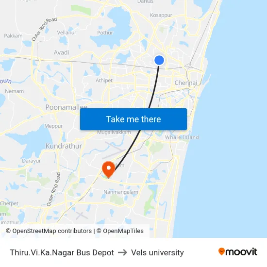 Thiru.Vi.Ka.Nagar Bus Depot to Vels university map