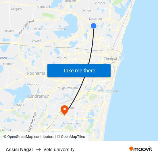 Assisi Nagar to Vels university map
