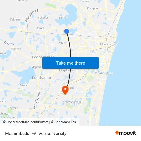 Menambedu to Vels university map
