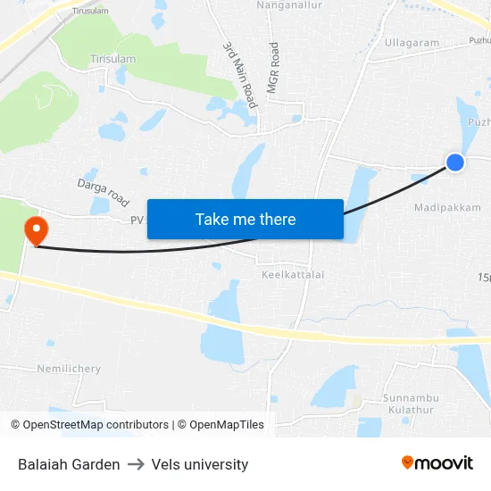 Balaiah Garden to Vels university map