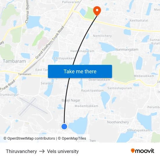 Thiruvanchery to Vels university map