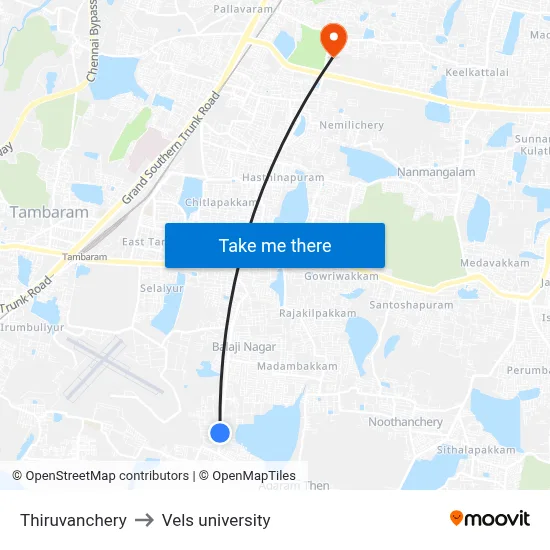 Thiruvanchery to Vels university map