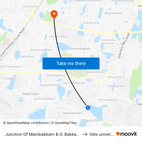 Junction Of Mambakkam & O. Bakkam Road to Vels university map