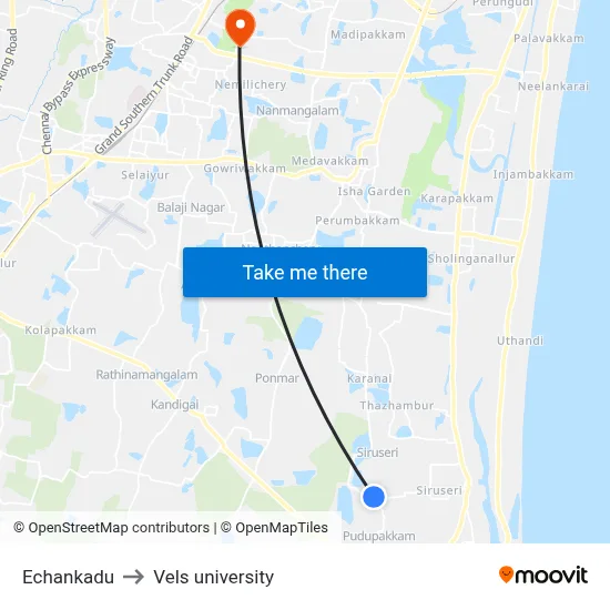 Echankadu to Vels university map