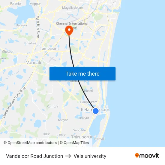Vandaloor Road Junction to Vels university map