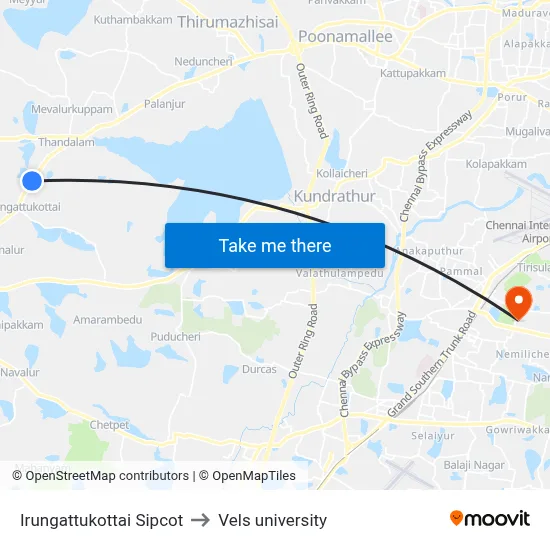 Irungattukottai Sipcot to Vels university map