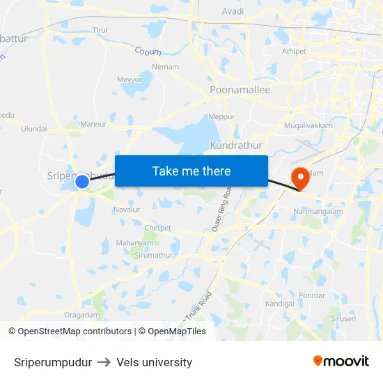 Sriperumpudur to Vels university map