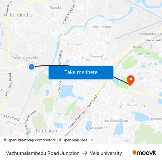 Vazhuthalambedu Road Junction to Vels university map
