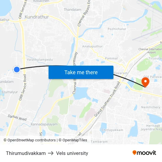 Thirumudivakkam to Vels university map
