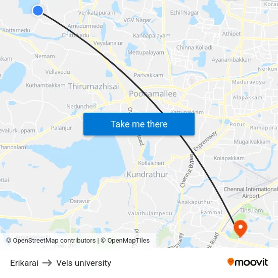 Erikarai to Vels university map