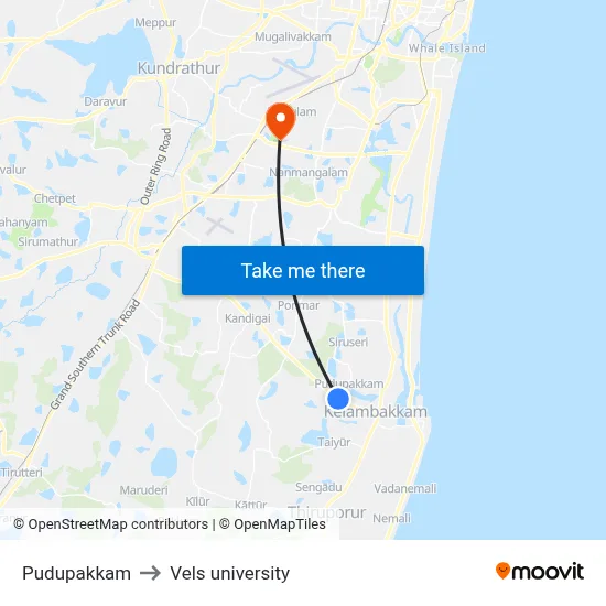 Pudupakkam to Vels university map