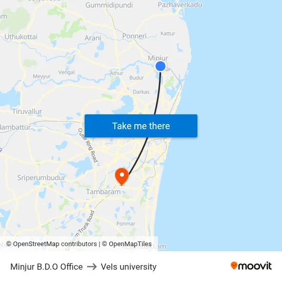 Minjur B.D.O Office to Vels university map