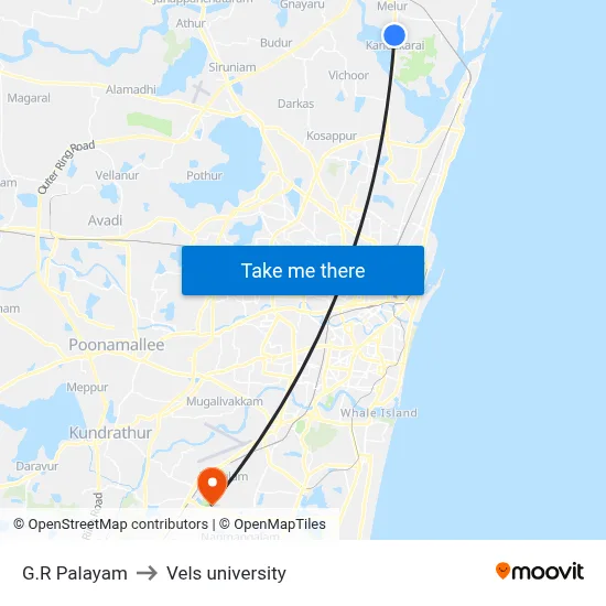 G.R Palayam to Vels university map