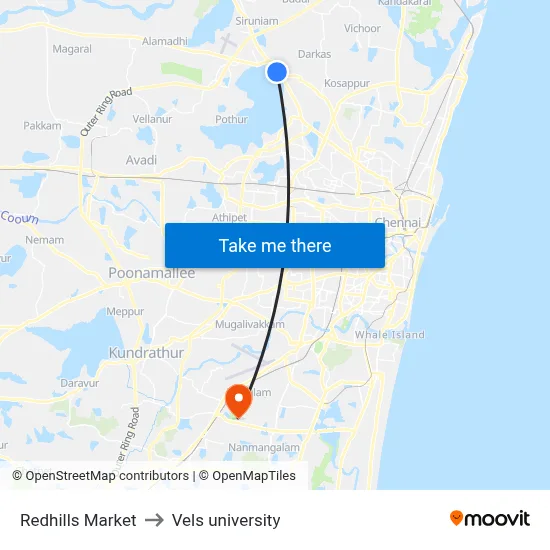 Redhills Market to Vels university map