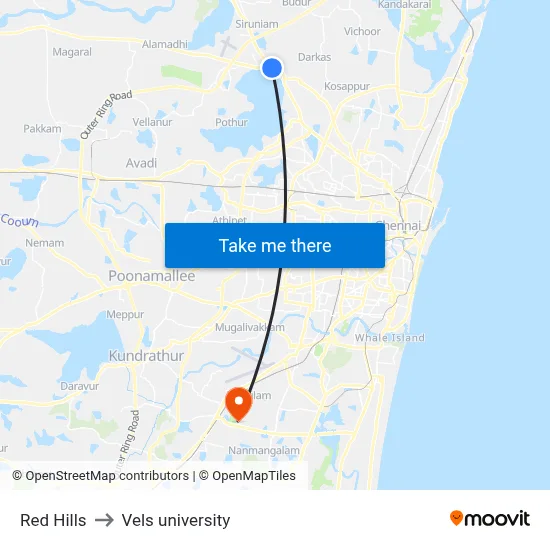 Red Hills to Vels university map