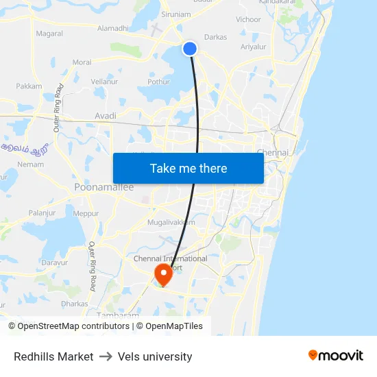 Redhills Market to Vels university map