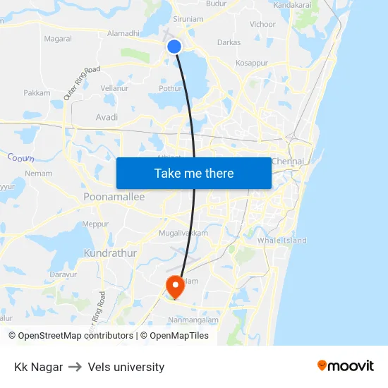 Kk Nagar to Vels university map