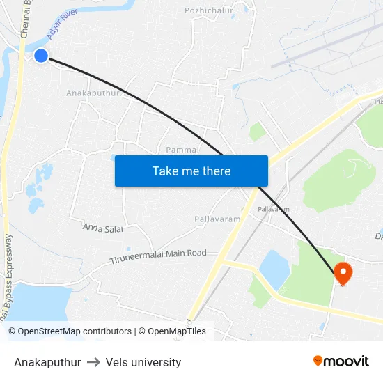 Anakaputhur to Vels university map