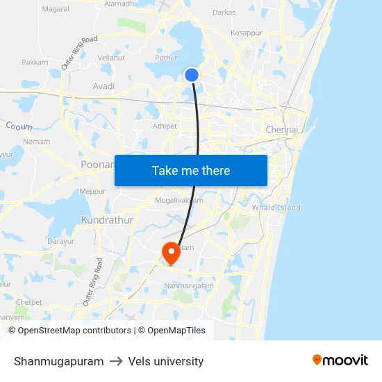 Shanmugapuram to Vels university map