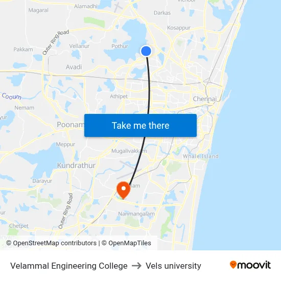 Velammal Engineering College to Vels university map