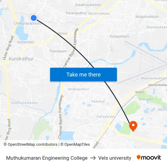 Muthukumaran Engineering College to Vels university map