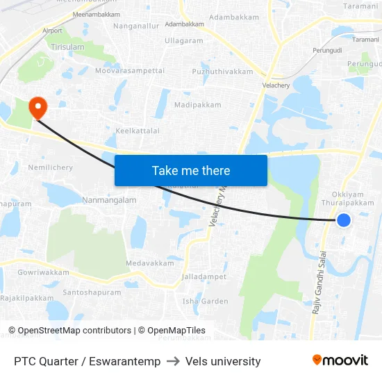 PTC Quarter / Eswarantemp to Vels university map
