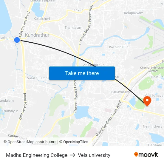 Madha Engineering College to Vels university map