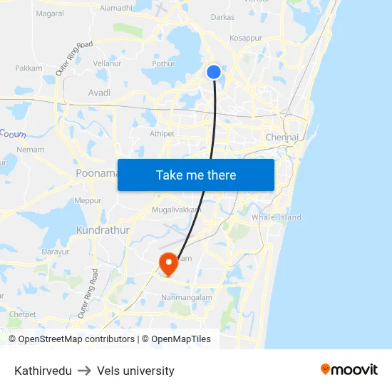 Kathirvedu to Vels university map