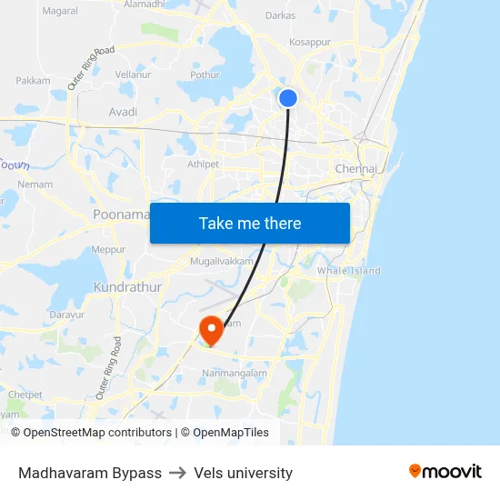 Madhavaram Bypass to Vels university map
