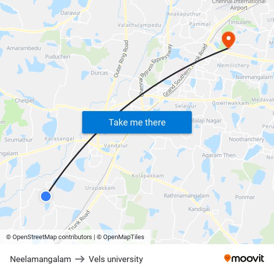 Neelamangalam to Vels university map